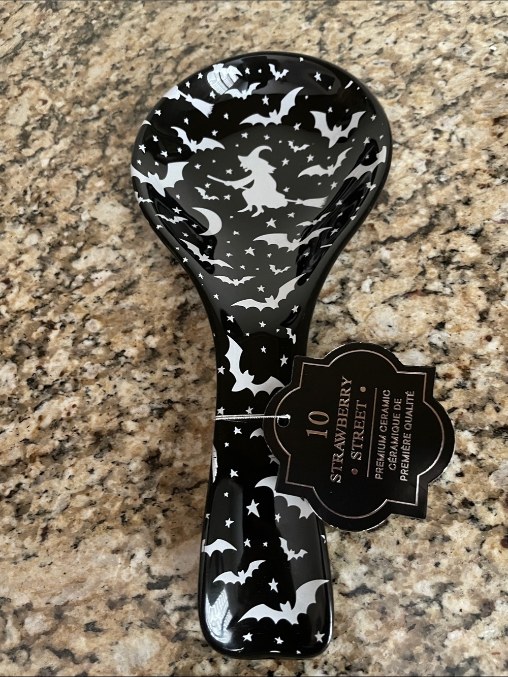 Black Halloween Witch & Bat Ceramic Spoon Rest